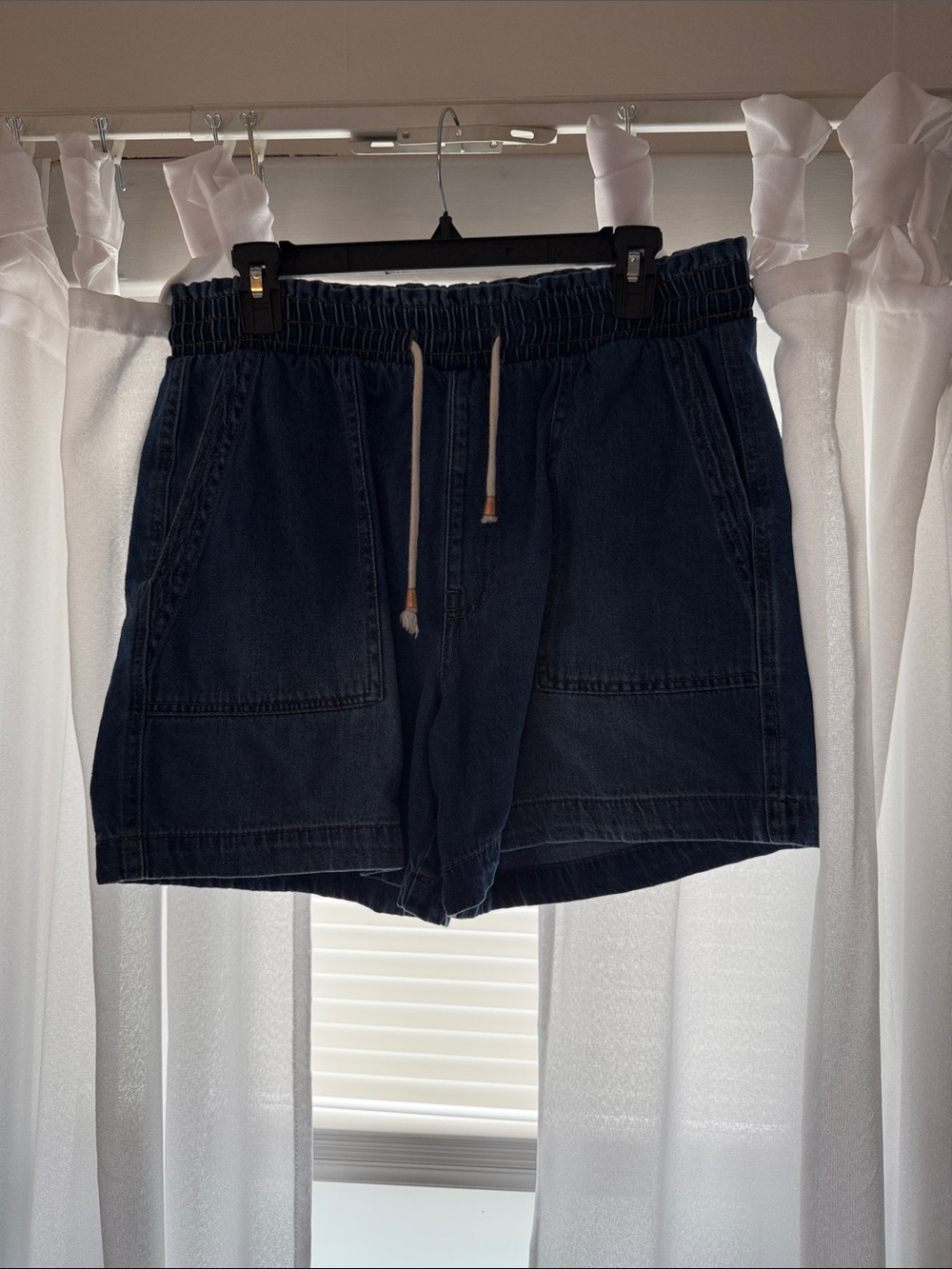 Women’s Dark Blue Elastic-Waist Denim Shorts